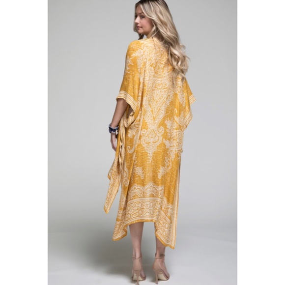 SOLD OUT Golden Age Bohemian Damask Paisley Printed Open Kimono Coverup Wrap Top - Picture 4 of 5